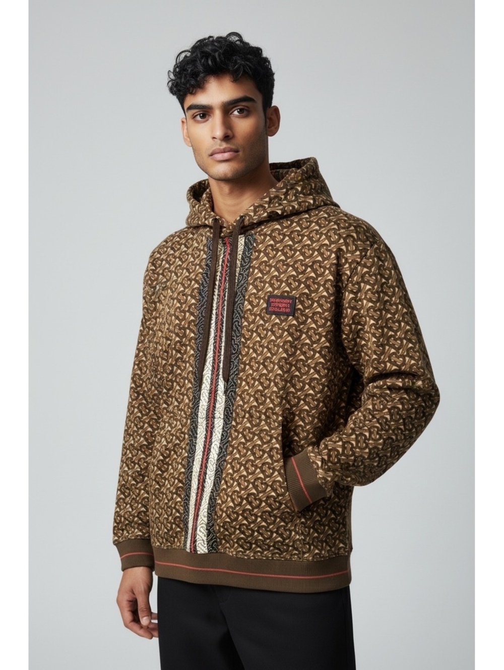 Burberry TB Monogram Stripe Pullover Hoodie Large